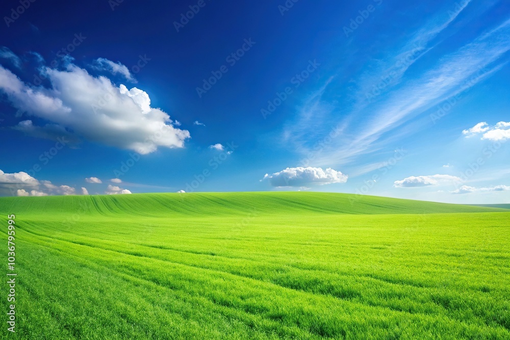 Fototapeta premium Minimalist greenfield with blue sky background