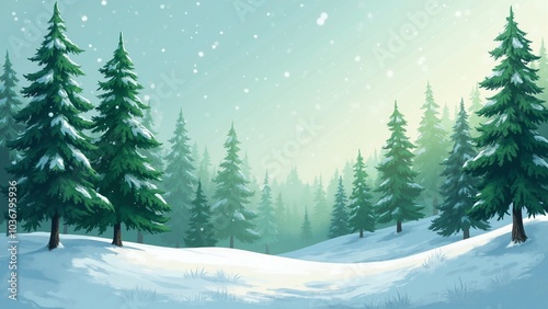 Enchanting Hand-Drawn Winter Forest Landscape: Perfect for Christmas Marketing, Greeting Cards, and Festive Designs