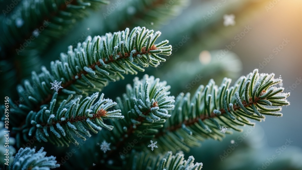 Frosty Christmas Tree Branches: Close-up of Snowy Pine Needles for Holiday Marketing and Festive Designs Frosty Christmas Tree Branches: Close-up of Snowy Pine Needles for Holiday Marketing and Festive Designs