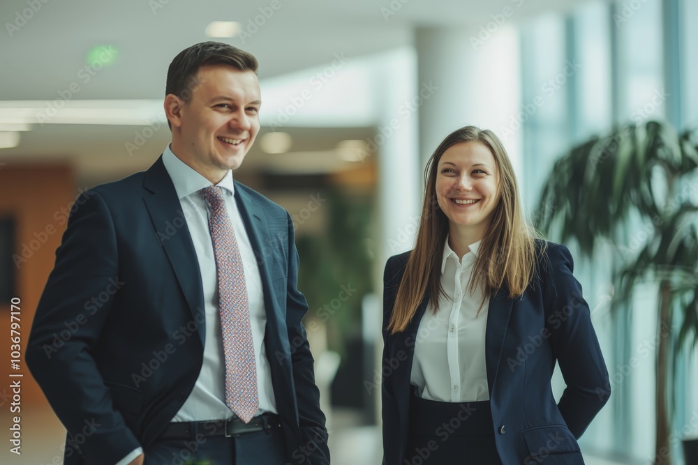 An image features business people engaged in a conversation in a hallway, smiling and appearing enthusiastic, creating a positive and collaborative atmosphere. An image features business people engaged in a conversation in a hallway, smiling and appearing enthusiastic, creating a positive and collaborative atmosphere.