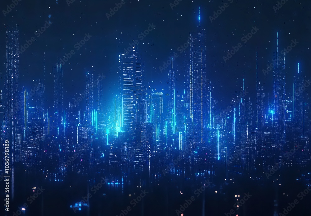Abstract Digital Cityscape with Glowing Lines and Buildings
Abstract Digital Cityscape with Glowing Lines and Buildings