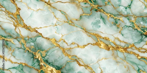 Luxurious marble wallpaper with gold and green accents