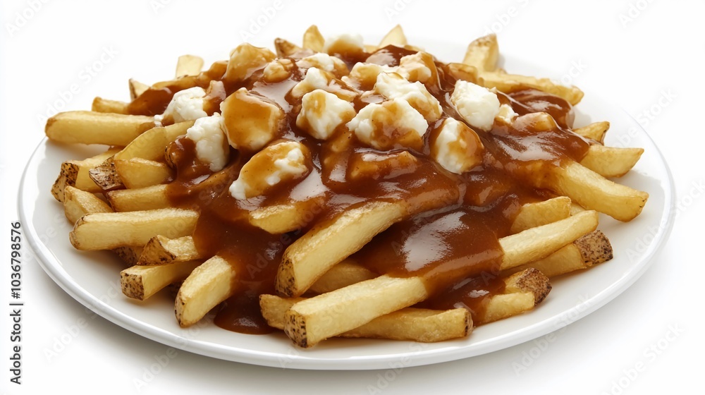 Poutine Plate, A hearty serving of poutine, with golden fries, cheese curds, and gravy dripping down the sides Poutine Plate, A hearty serving of poutine, with golden fries, cheese curds, and gravy dripping down the sides