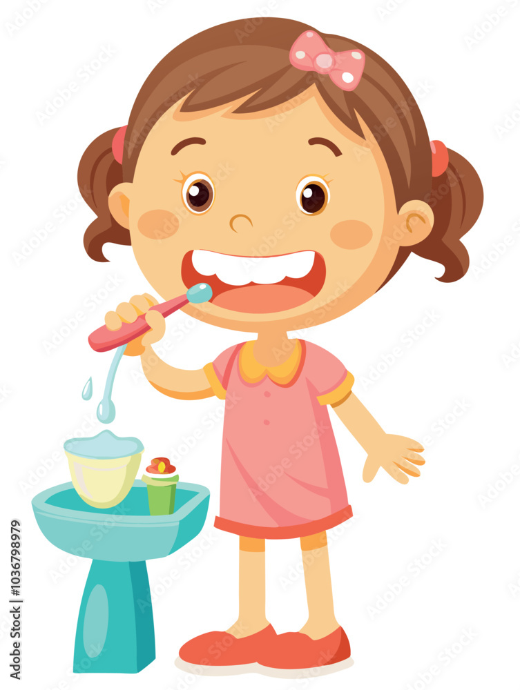 Cute little girl brushing her teeth in bathroom Cute little girl brushing her teeth in bathroom