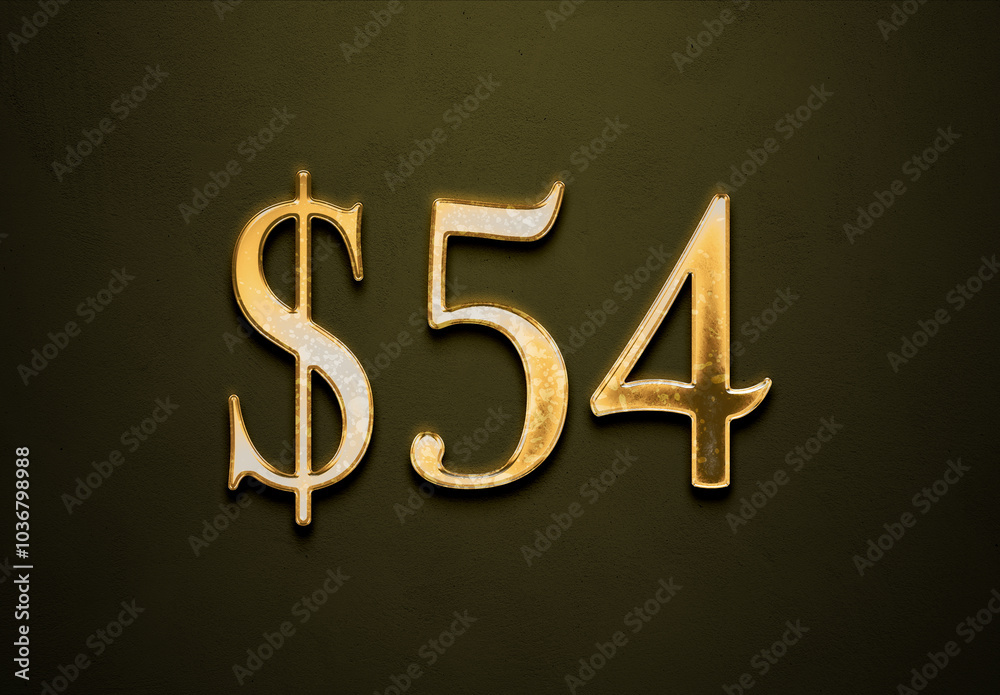 Old gold effect of 54 dollars with 3D glossy style Mockup. Old gold effect of 54 dollars with 3D glossy style Mockup.