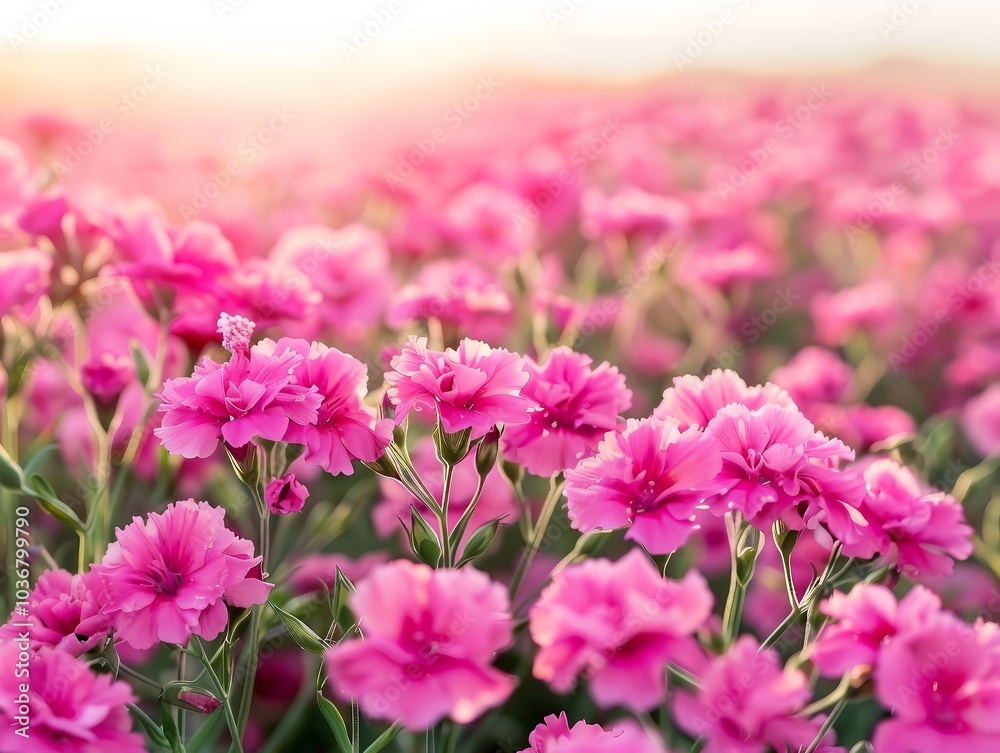 Beautiful Pink Flowers Field in Soft Sunlight Beautiful Pink Flowers Field in Soft Sunlight