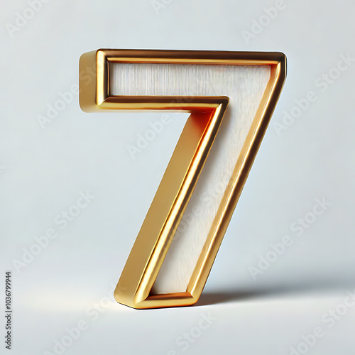 Create a 3D gold number '7', standing out prominently against a white background, Generative Ai