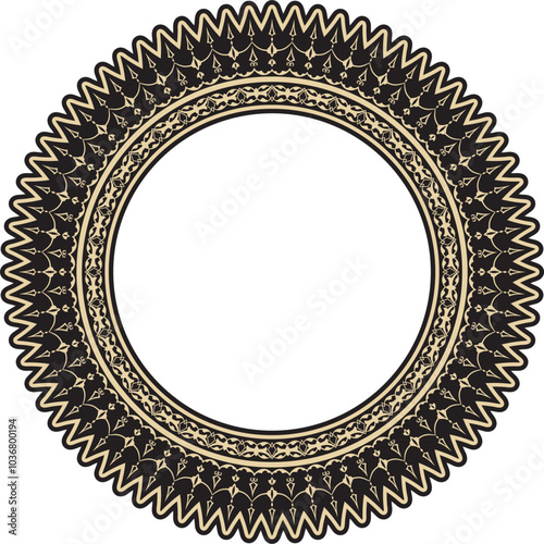 Vector gold and black round Turkish ornament. Ottoman circle, ring, frame.