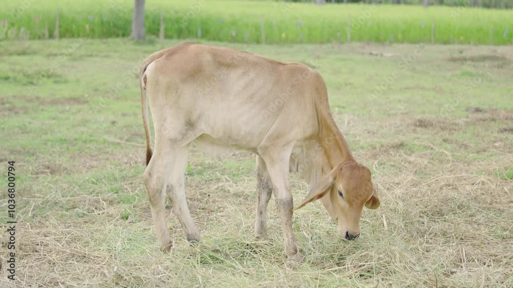 Native Thai cows in the countryside grassfield. Cows eat grass naturally. Livestock concept. Native Thai cows in the countryside grassfield. Cows eat grass naturally. Livestock concept.