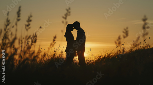 Silhouette of Couple at Sunset 