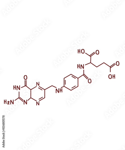 chemical structure of Vitamin B9 or Folic acid illustration
