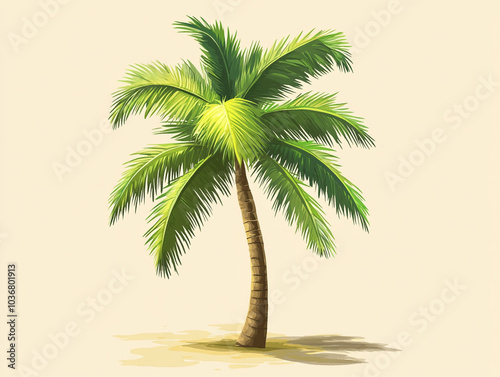 Clean Palm Tree Illustration Design with Detailed Leaves with copy space