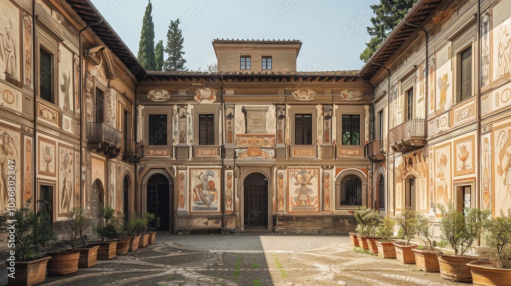 Fototapeta premium Italian Renaissance Courtyard with Stunning Murals