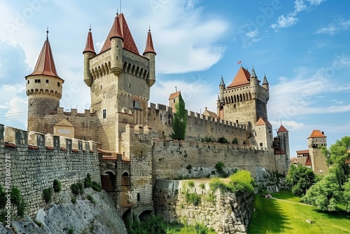 Majestic Medieval Castle with Stone Walls and Towers