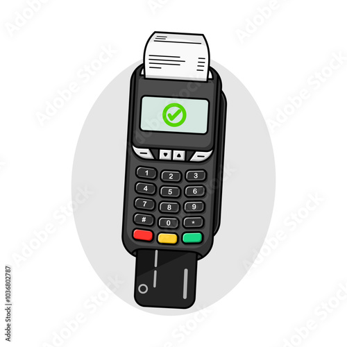 Pos machine and Bank card or Credit card vector illustration isolated on white background. Debit Payment machine, Debit card, and Bill illustration vector.