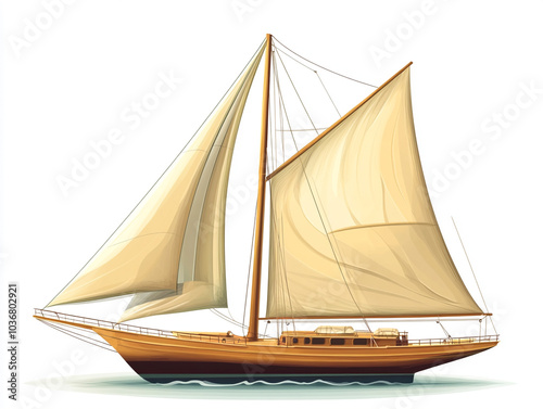 Illustration Art of a Sailboat Design with Simple Sails and Mast