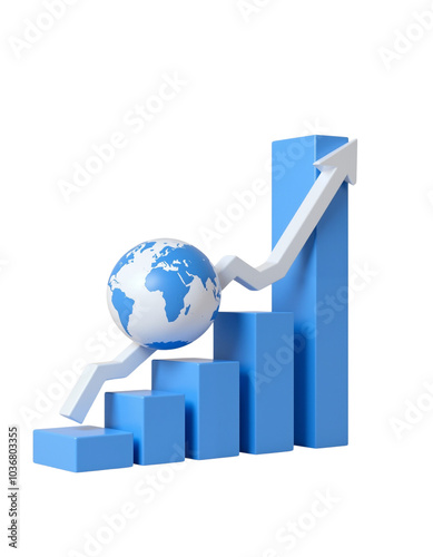 Global Economic Growth Chart with Rising Arrow and Earth Globe.
