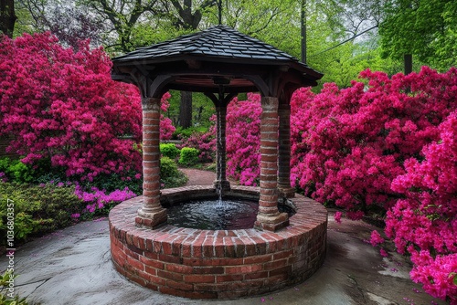 Chapel Hill: The Old Well with Azaleas Blooming at UNC photo