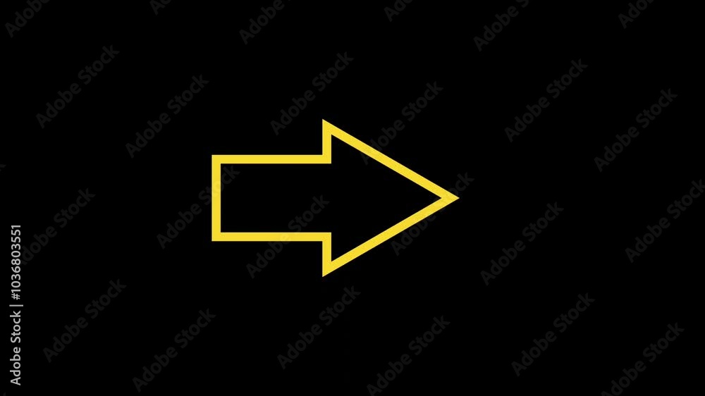 Yellow right arrow animation on a black background for directional concepts, navigation designs, web interfaces, and graphic elements in presentations or infographics Yellow right arrow animation on a black background for directional concepts, navigation designs, web interfaces, and graphic elements in presentations or infographics