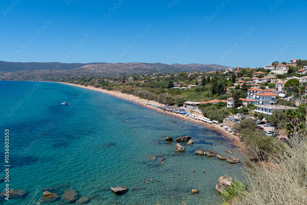Zagka beach in Koroni under the castle, Peloponnese, Greece