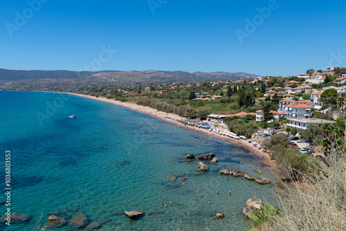 Obraz na płótnie Zagka beach in Koroni under the castle, Peloponnese, Greece w salonie