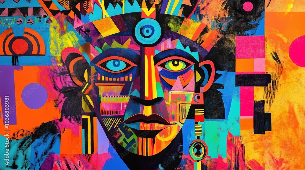 Fototapeta premium Abstract Aztec Mask in Pop Art Style with Bold Colors