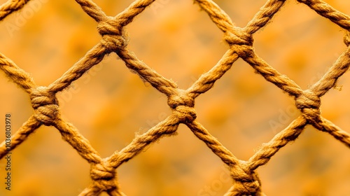 Complex web of interconnected ropes symbolizing intricate business relationships and antitrust challenges, with a focused foreground rope representing the effort to break monopolies.