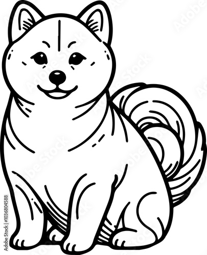 Black Line Art Japanese Cute Small Shiba Dog Hand Drawn Illustration