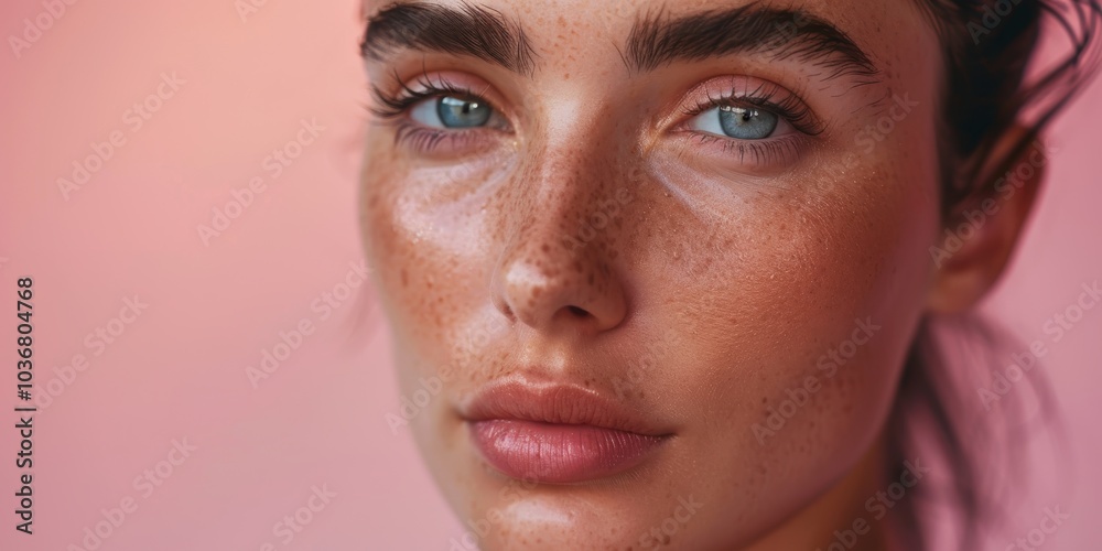 Portrait of a cheerful woman showcasing natural beauty with clean skin, radiance, and wellness on a pink backdrop. Focus on skincare, anti-aging, and self-care treatments Portrait of a cheerful woman showcasing natural beauty with clean skin, radiance, and wellness on a pink backdrop. Focus on skincare, anti-aging, and self-care treatments