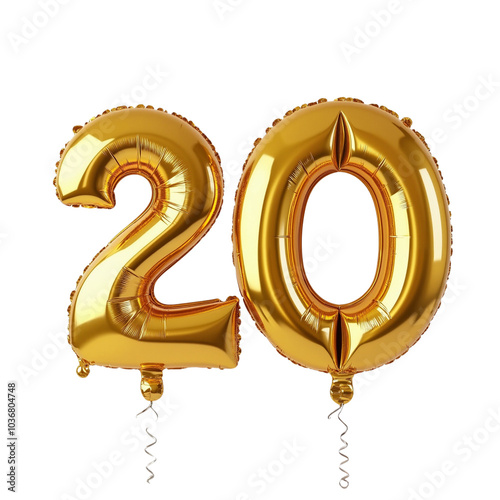 Golden Foil Balloons Representing the Number Twenty for Celebrations