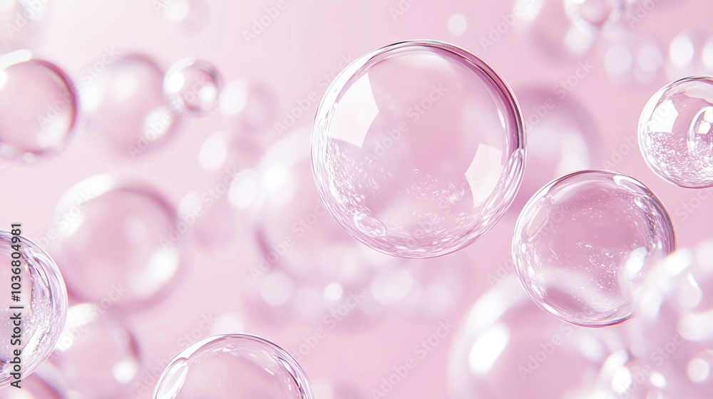 A Dreamy Collection of Floating Bubbles against a Pink Background A Dreamy Collection of Floating Bubbles against a Pink Background