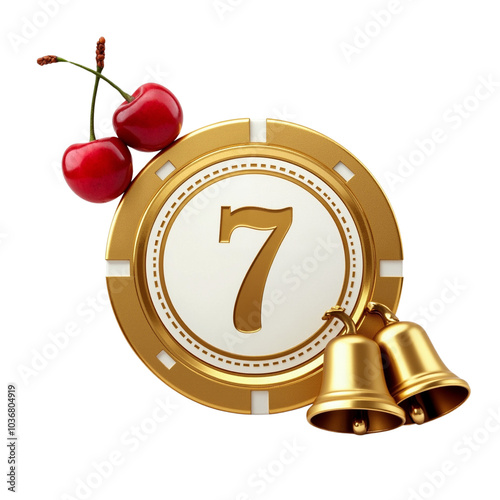 Golden Slot Machine Symbol Featuring Cherries and Bells Design.