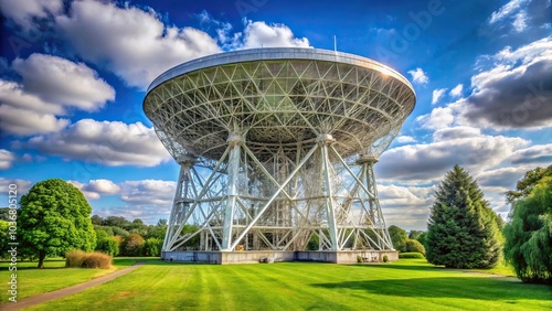 Radio telescope at Jodrell Bank - symmetrical structure in Cheshire, UK photo