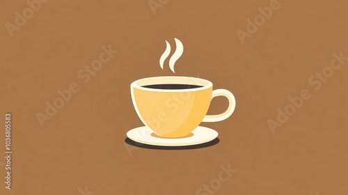 Steaming cup of coffee icon on brown background