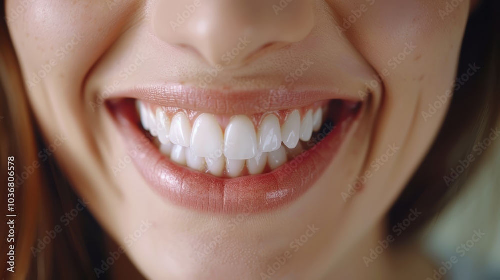 Closeup of a smiling dental professional showcasing bright teeth with invisible braces or teeth whitening, promoting a healthy oral care routine Closeup of a smiling dental professional showcasing bright teeth with invisible braces or teeth whitening, promoting a healthy oral care routine
