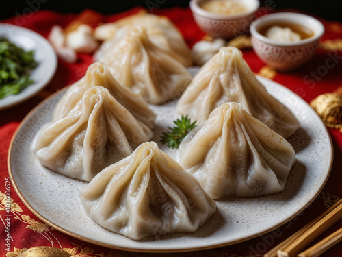 Delicate Dumplings. A plate of pleated dumplings, perfect for a cozy meal.