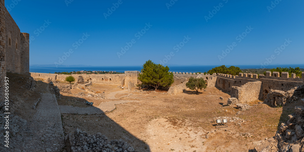 Chlemoutsi (Clermont) castle in Kyllini town, Peloponnese, Greece