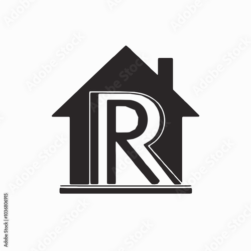 Simple black silhouette logo of an R letters house isolated on a white background, R letters house silhouette Design Vector, 3d house icon, home icon on black background, illustration of a house Logo