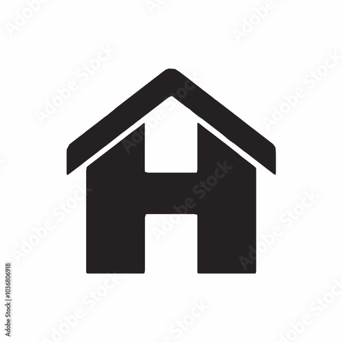 Simple black silhouette logo of a H letters house isolated on a white background, H letters house silhouette Design Vector, 3d house icon, home icon on black background, illustration of a house Logo