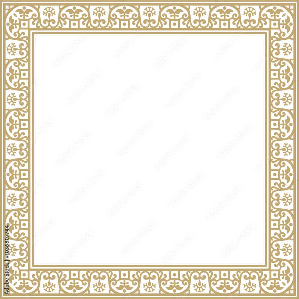 Vector square gold border, frame, Pompeii. Rectangle Neopolitan ornament. Art of Ancient Rome. Template for stained glas Vector square gold border, frame, Pompeii. Rectangle Neopolitan ornament. Art of Ancient Rome. Template for stained glas