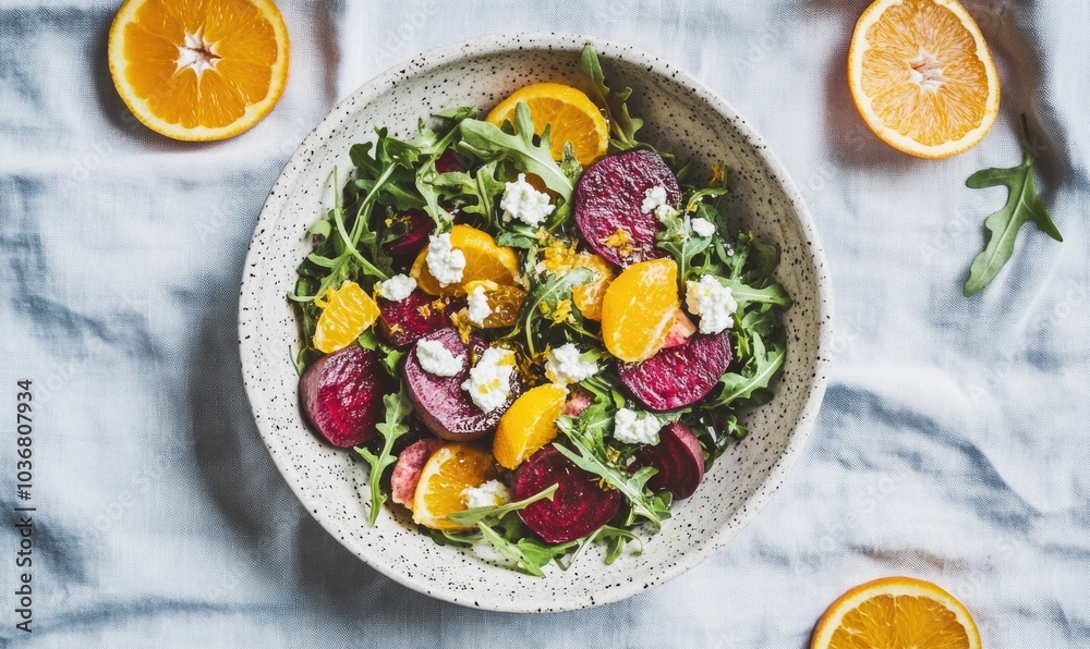 A bowl of salad with beets and oranges A bowl of salad with beets and oranges