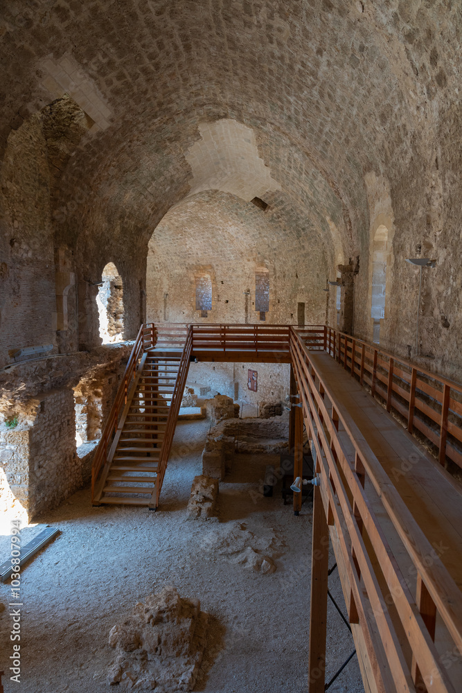 Chlemoutsi (Clermont) castle in Kyllini town, Peloponnese, Greece