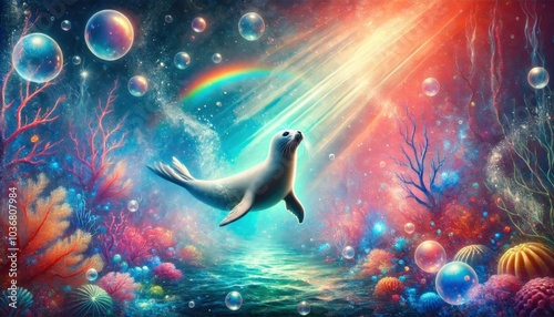 Dreamy Seal in Underwater World