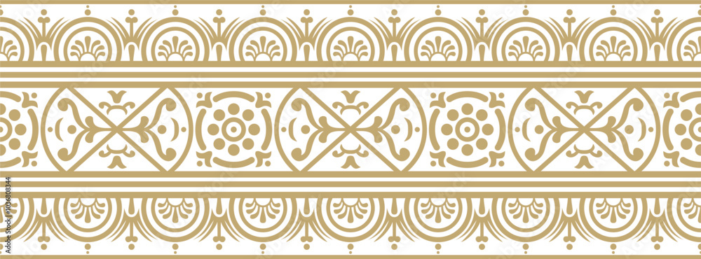 Vector seamless gold border, Pompeii frame. Endless Neopolitan ornament. Art of Ancient Rome