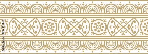 Vector seamless gold border, Pompeii frame. Endless Neopolitan ornament. Art of Ancient Rome