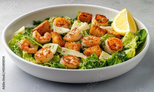 Wallpaper Mural A white bowl filled with shrimp and croutons Torontodigital.ca