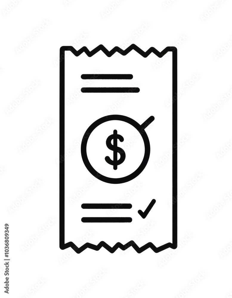 Illustrative Receipt With Dollar Symbol and Check Mark Detail. Illustrative Receipt With Dollar Symbol and Check Mark Detail.