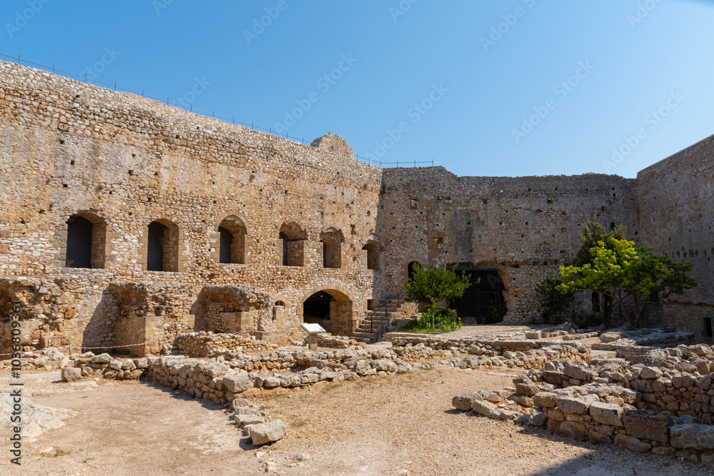 Chlemoutsi (Clermont) castle in Kyllini town, Peloponnese, Greece