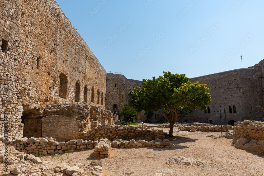 Chlemoutsi (Clermont) castle in Kyllini town, Peloponnese, Greece