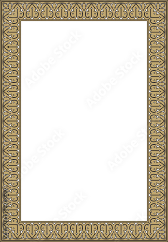 Vector gold with black Arabic national square ornament.  Ethnic rectangle, frame of eastern peoples. Persian painting